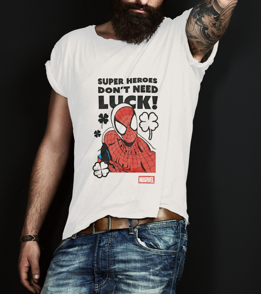 Marvel Spider Man Super Heroes Don't Need Luck T-Shirt