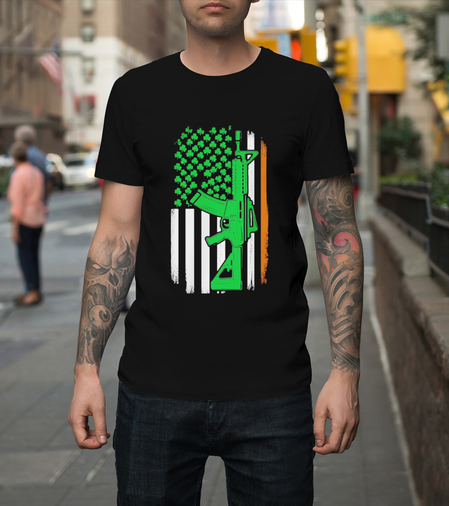 AR15 Shamrock American Irish Flag St Patrick's Day T-Shirt