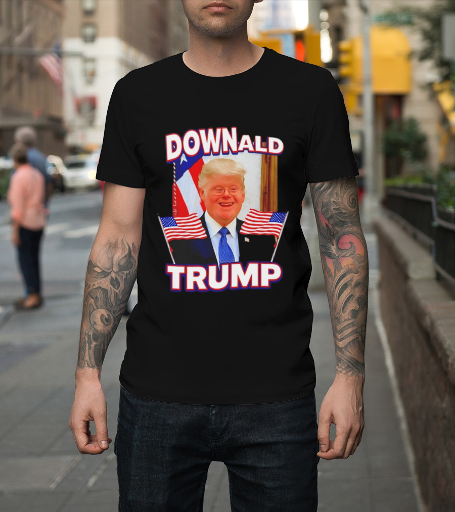 Downald Trump American Flag Parody With Patriotic Backdrop T-Shirt