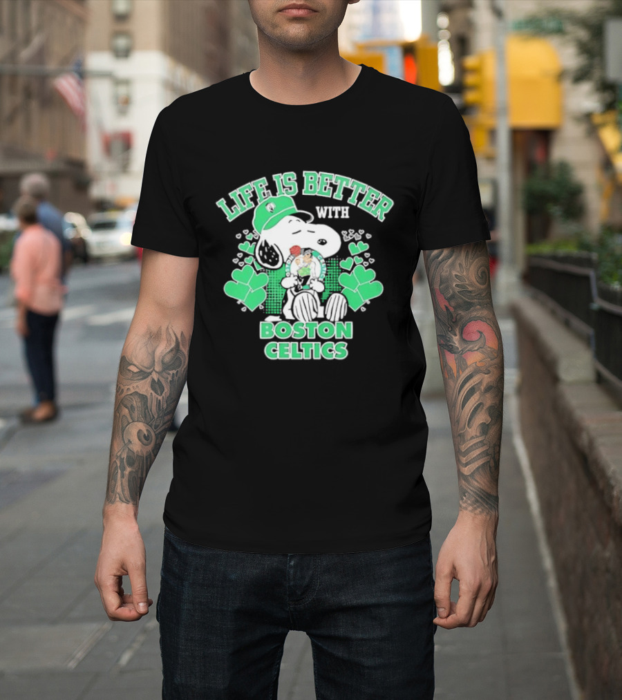 Life Is Better With Snoopy Boston Celtics St. Patrick's Day T-Shirt