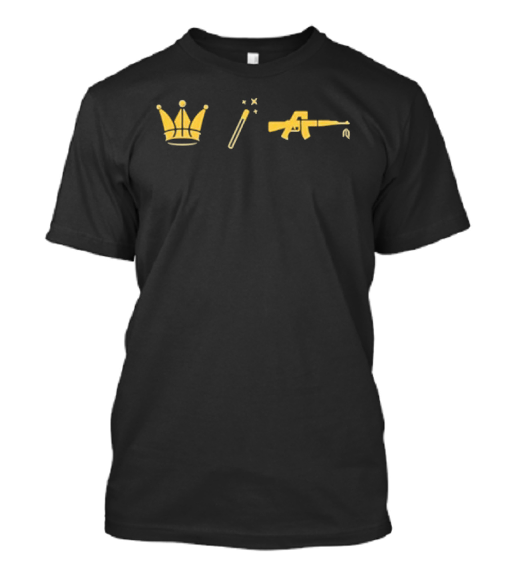Los Angeles Lakers Big 3 Icons: Crown Wand Gun T-Shirt