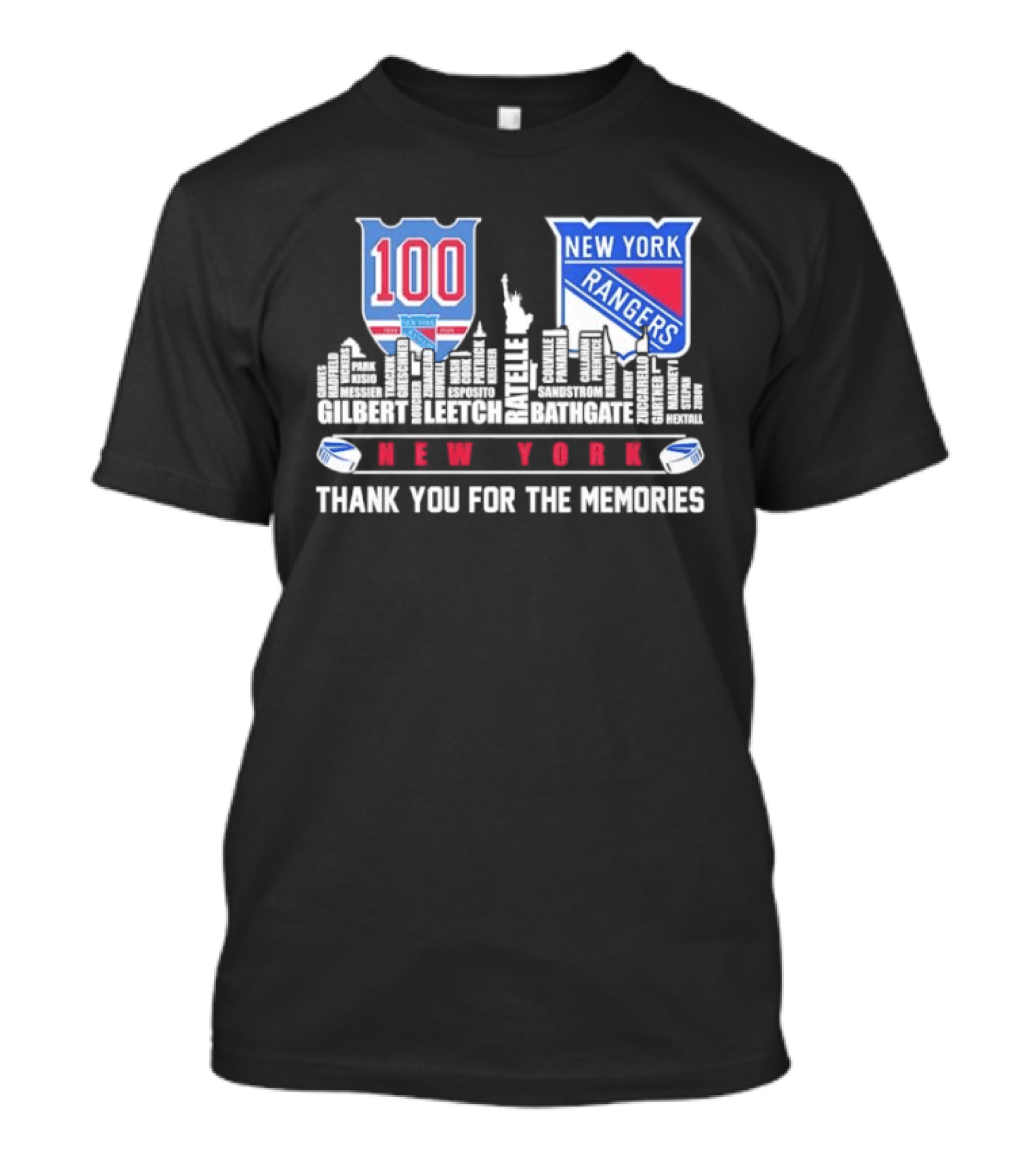New York Rangers 100th Anniversary Skyline Player Names Thank You For The Memories T-Shirt