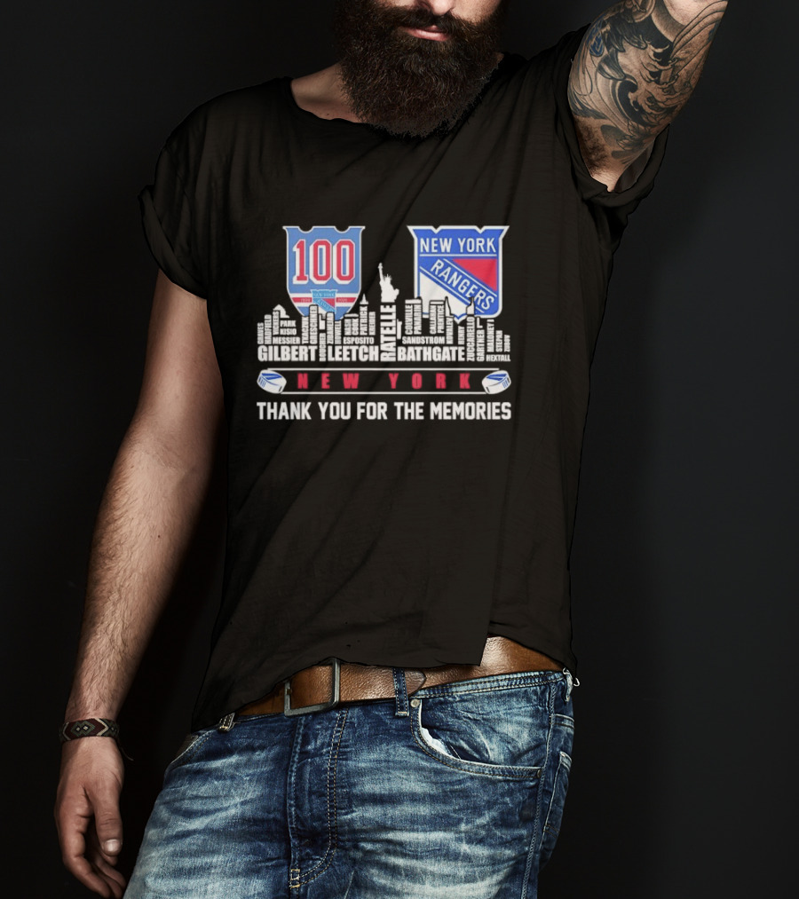 New York Rangers 100th Anniversary Skyline Player Names Thank You For The Memories T-Shirt