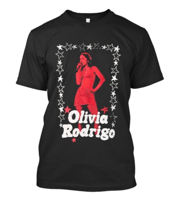 Olivia Rodrigo Star Pose Framed With Vibrant Red Highlights T-Shirt