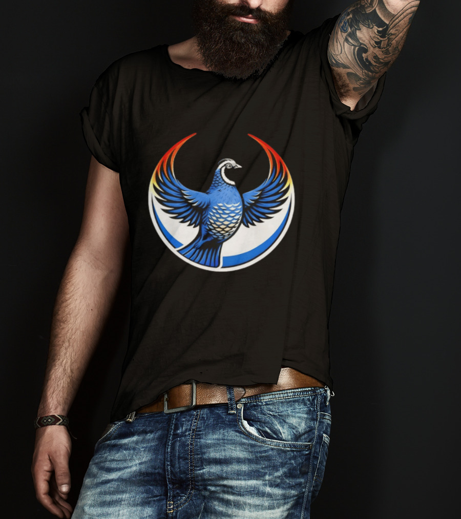 California Quail Wings Up Blue T-Shirt