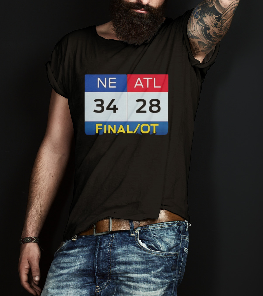 NE 34 ATL 28 Final OT Super Bowl LI Scoreboard T-Shirt