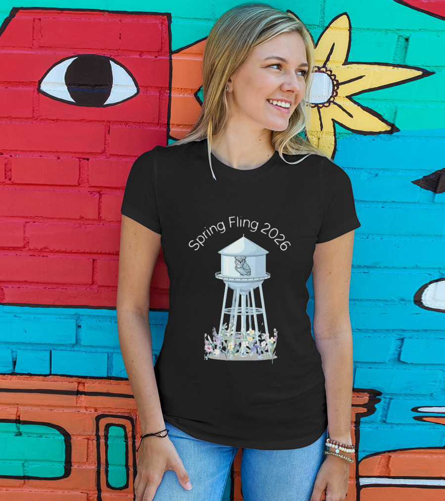 Spring Fling 2026 Owl Water Tower Blossoms T-Shirt