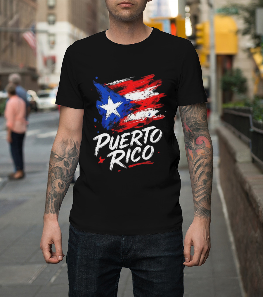 Puerto Rico Flag Brush Stroke Style Classic Representation T-Shirt