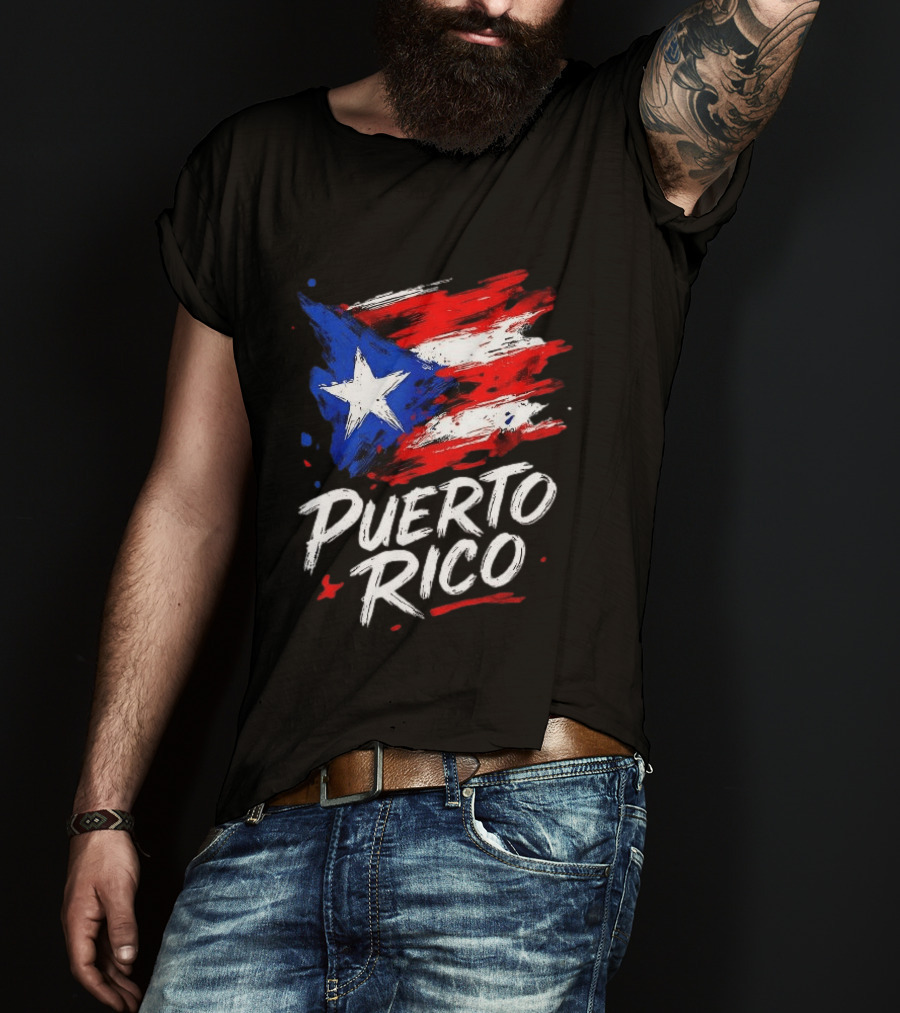 Puerto Rico Flag Brush Stroke Style Classic Representation T-Shirt