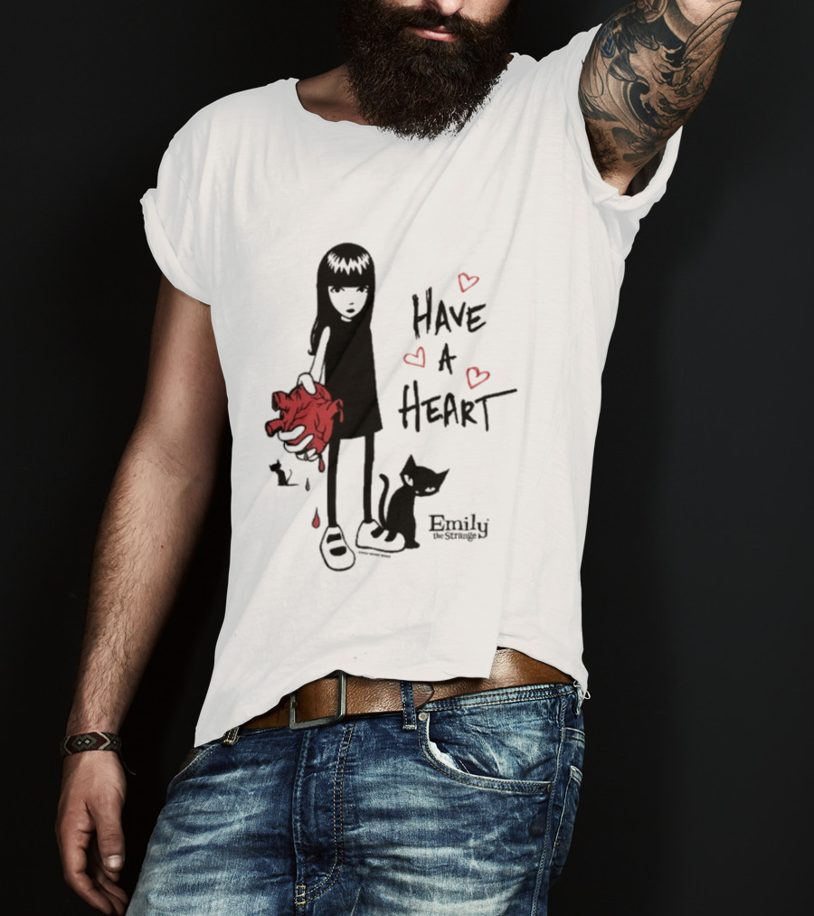 Emily The Strange Have A Heart Dripping Red Hearts Cat T-Shirt