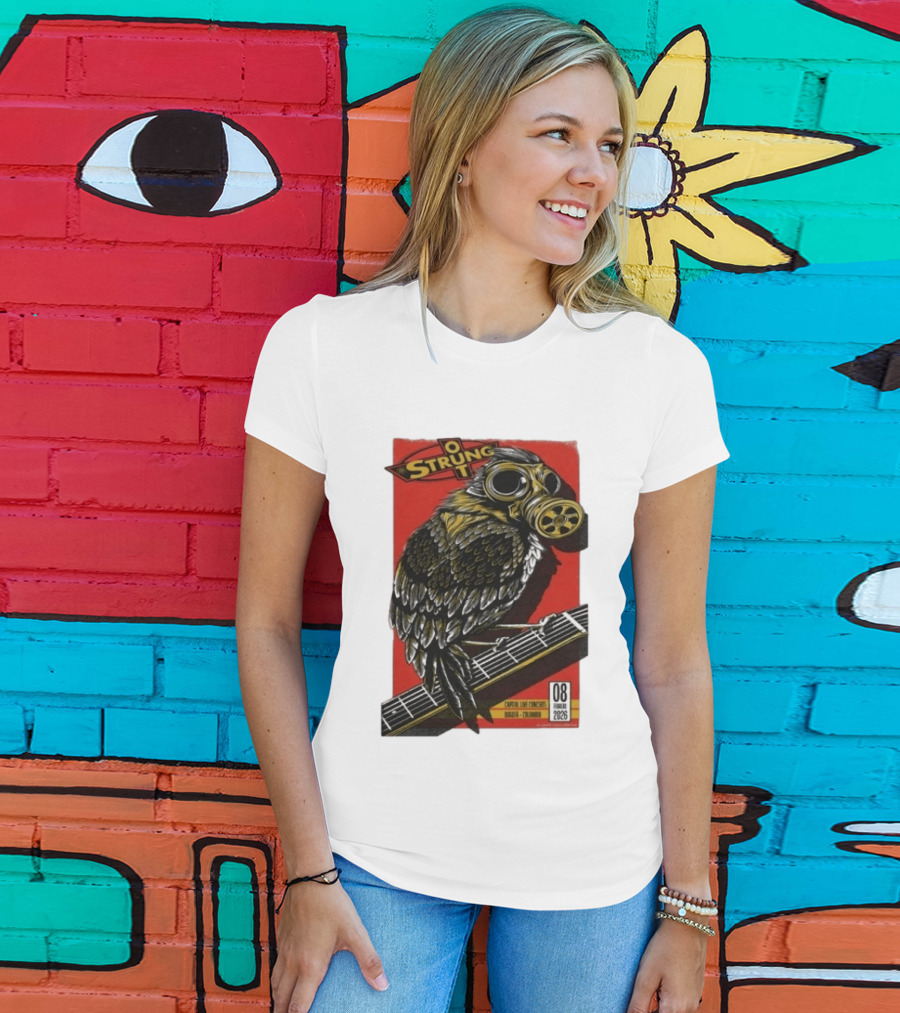 Strung Out Feb 8 2026 Bogota Colombia Bird Gas Mask Concept Concert Tour T-Shirt