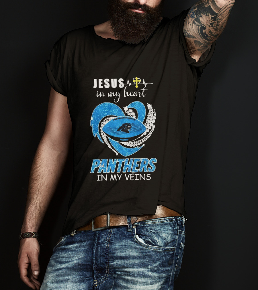 Jesus In My Heart Panthers In My Veins Diamond Heart Christian T-Shirt