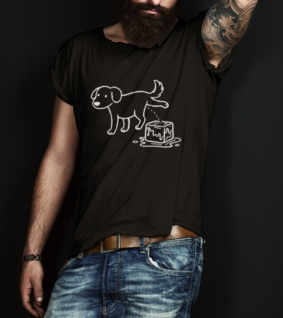 Peeing Dog On Melting Ice Cube Iconic Sketch T-Shirt