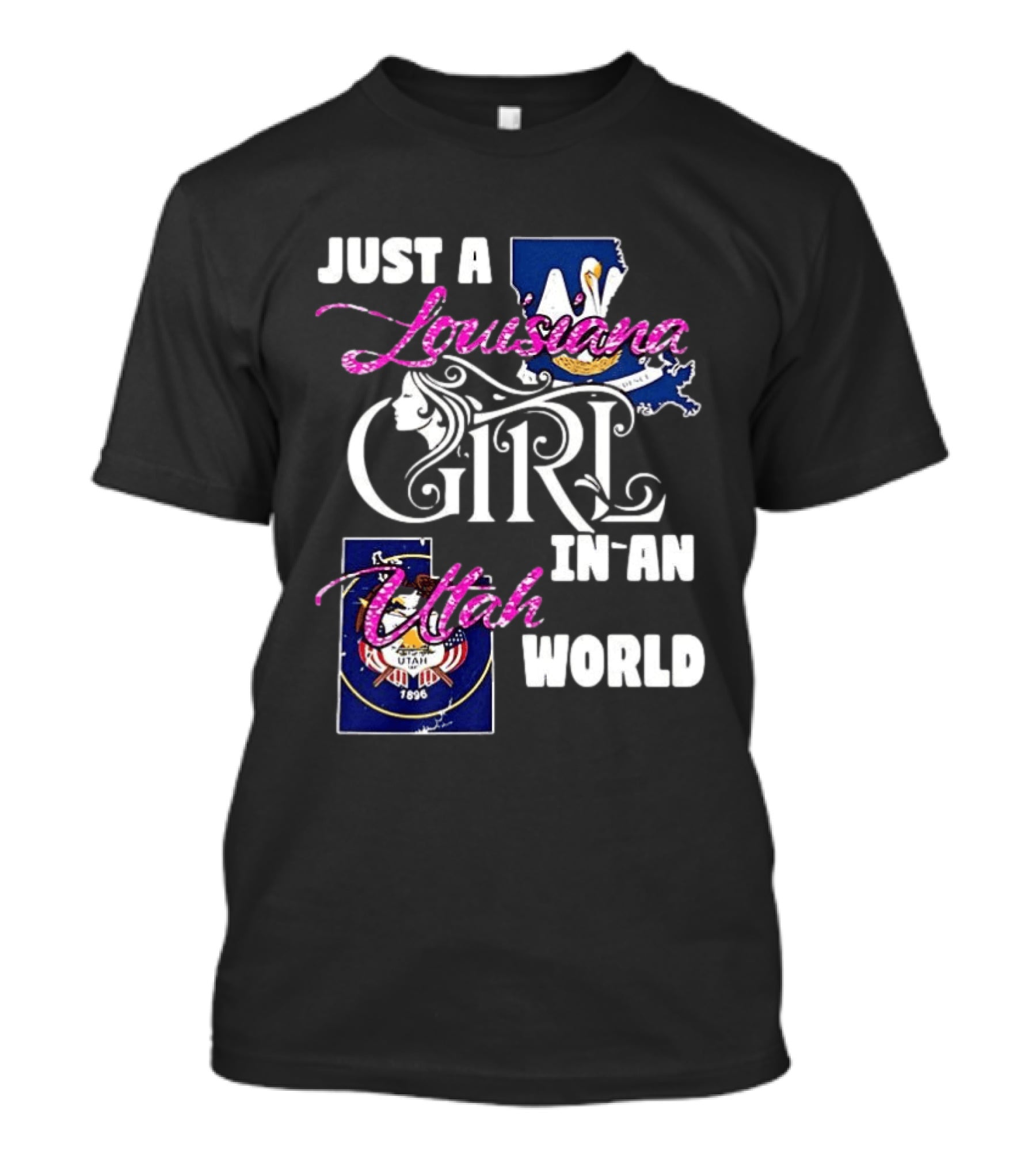 Just A Louisiana Girl In A Utah World Text And Flag T-Shirt