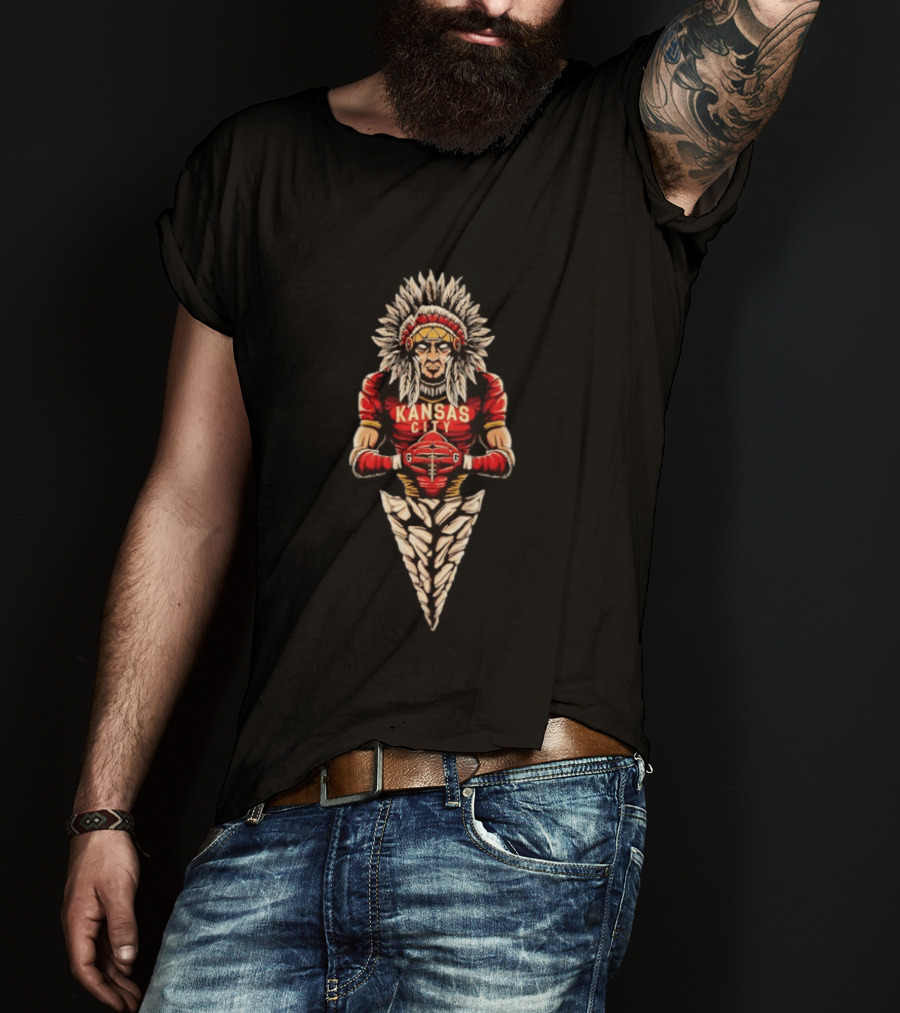 Kansas City Chiefs Native Warrior Symbol Football T-Shirt
