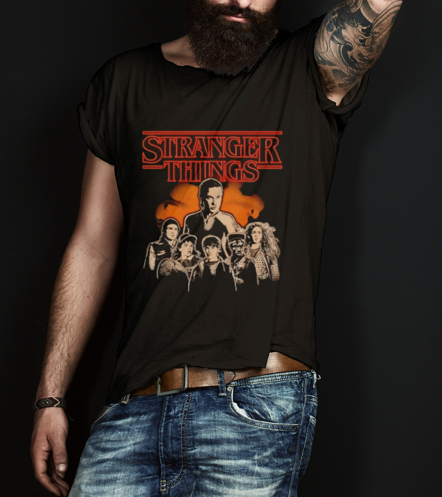 Stranger Things Cast Group Illustration With Eleven And Main Characters T-Shirt