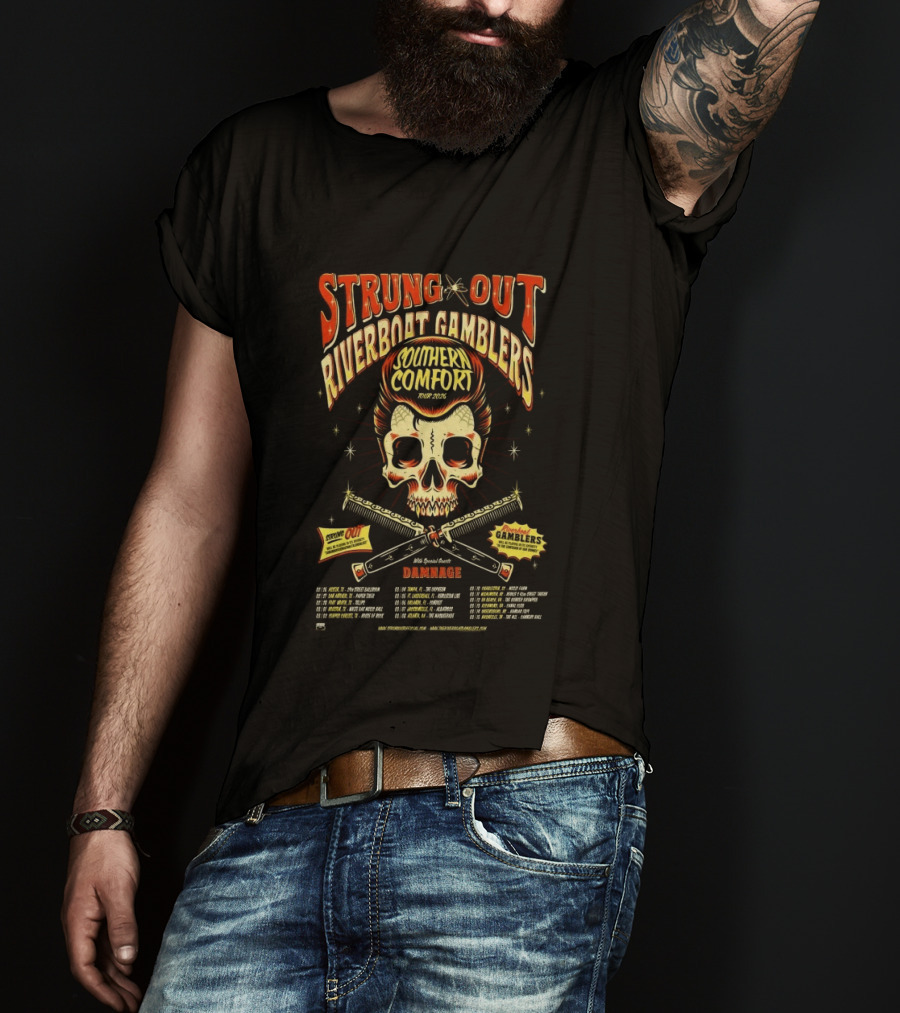 Strung Out Riverboat Gamblers Southern Comfort Tour 2026 With Damage Events T-Shirt