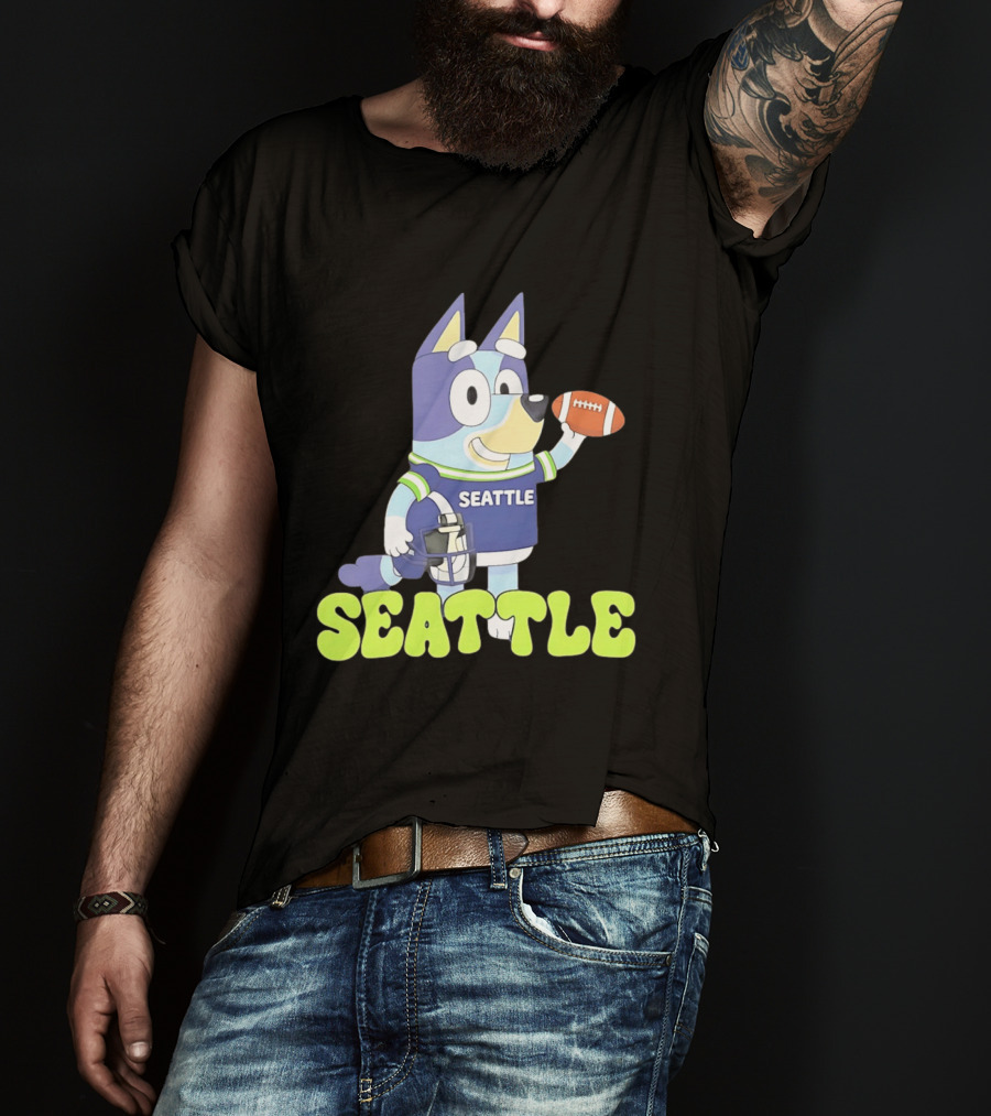 Bluey Seattle Football Cartoon 2026 Seahawks Fan Gear T-Shirt