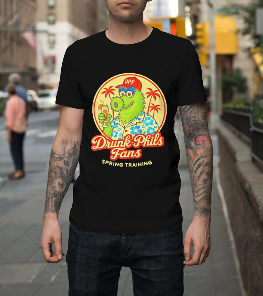 Drunk Phils Fans DPF Mascot Hawaiian Spring Training Palm Trees T-Shirt