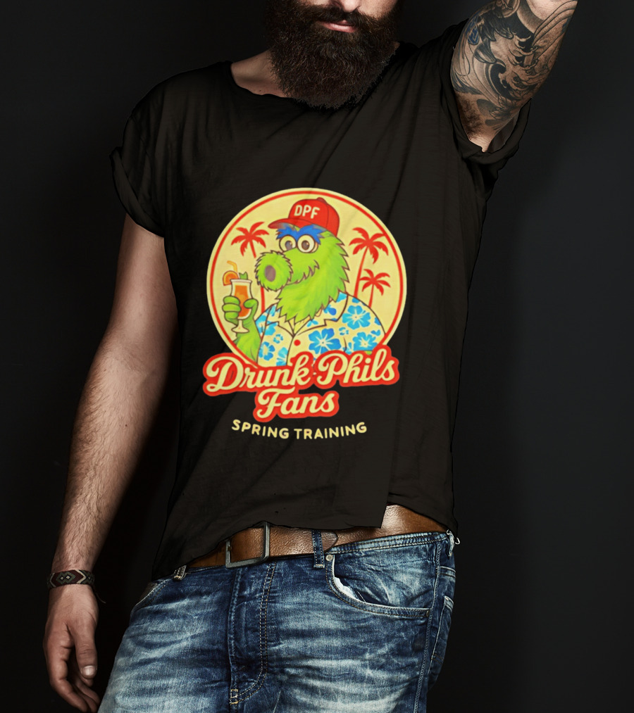 Drunk Phils Fans DPF Mascot Hawaiian Spring Training Palm Trees T-Shirt