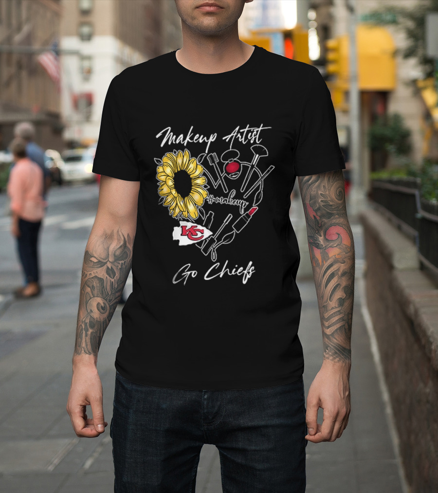 Kansas City Chiefs Makeup Artist Go Chiefs Sunflower Heart T-Shirt