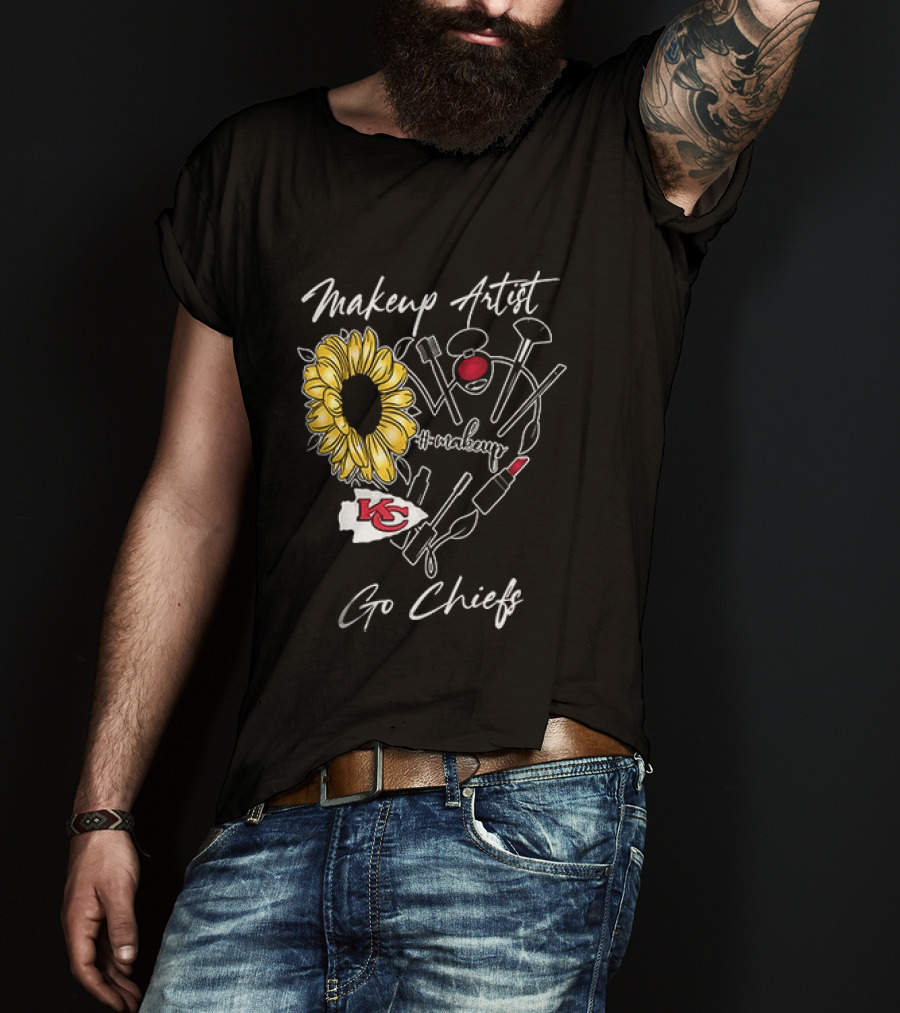 Kansas City Chiefs Makeup Artist Go Chiefs Sunflower Heart T-Shirt