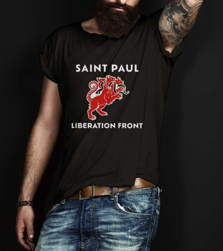 Saint Paul Liberation Front Anti Fascist Cerberus Three Headed Red Mythical Creature T-Shirt