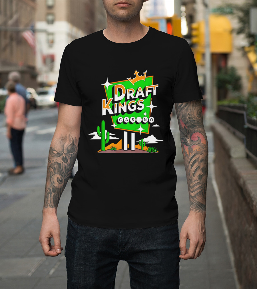 DraftKings Casino Neon Cactus Desert Scene T-Shirt