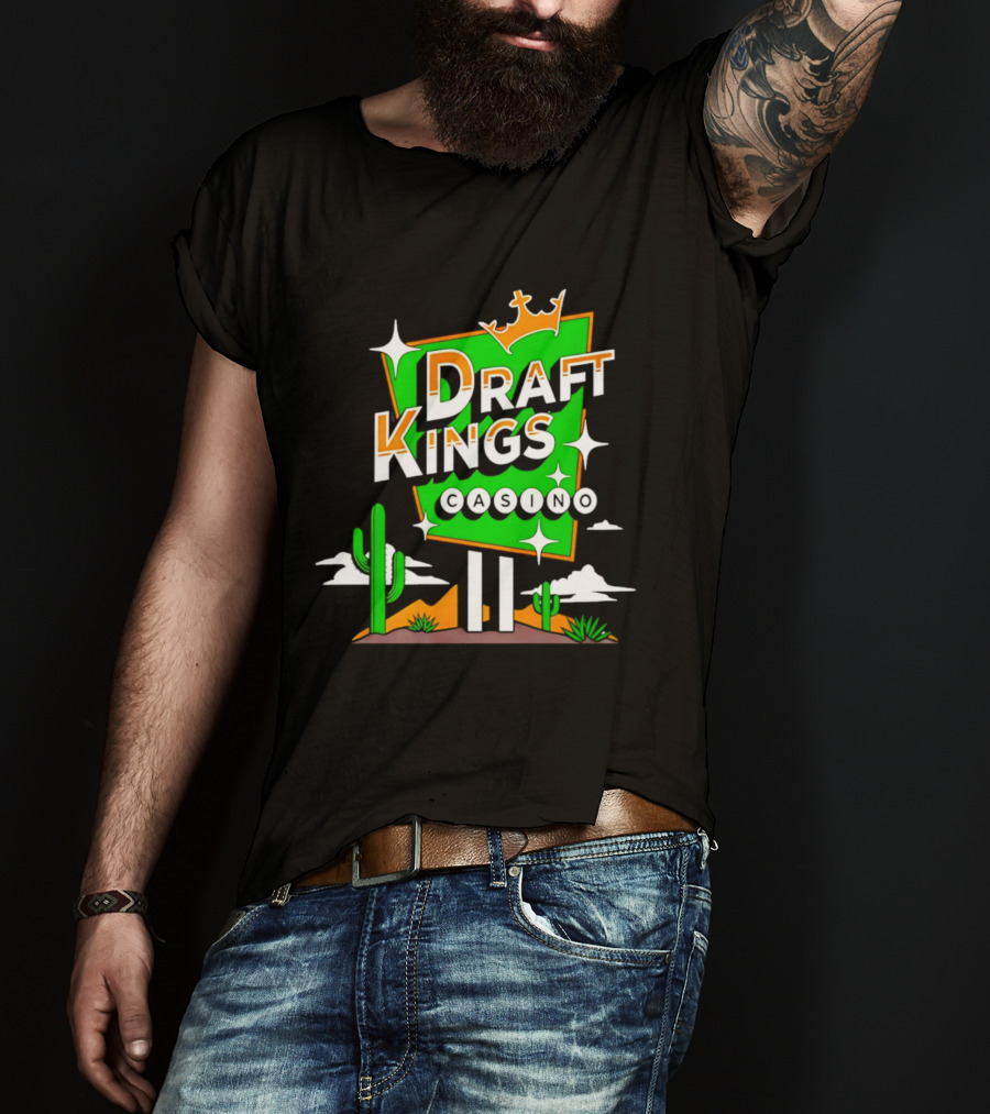 DraftKings Casino Neon Cactus Desert Scene T-Shirt