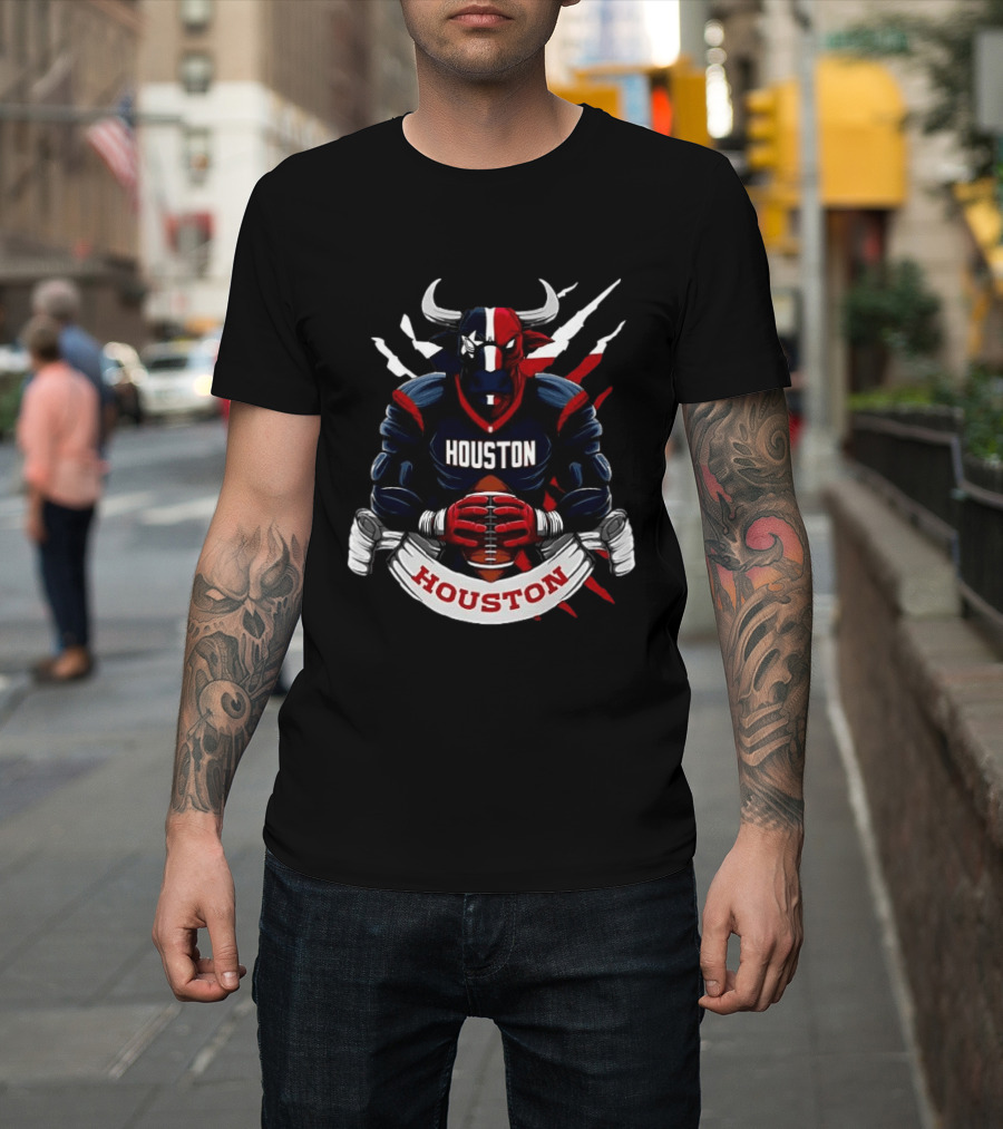 Houston Texans Football Bull Mascot Holding Ball T-Shirt