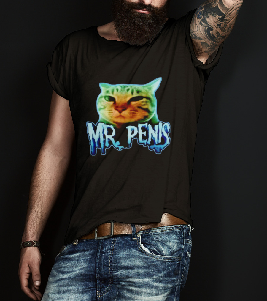 Mr Penis Cat Bold Neon Feline Face T-Shirt