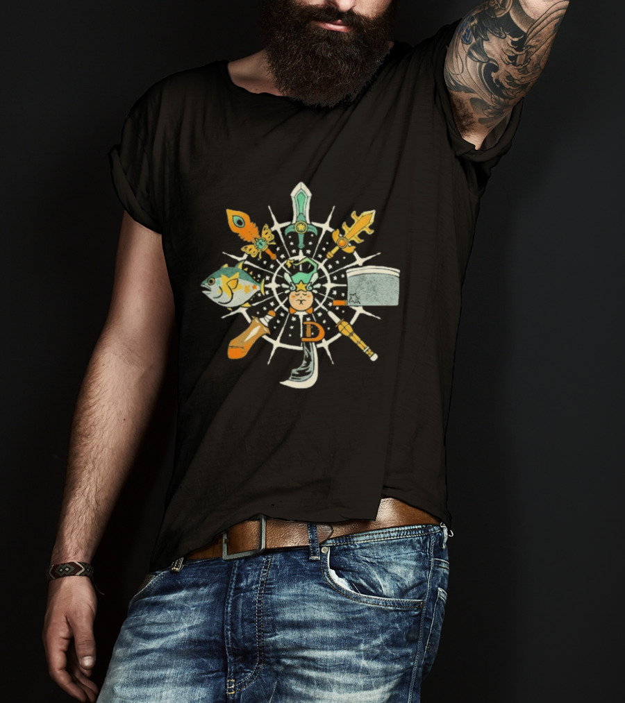 WooshFloosh Compass Sword Fish Key Hammer Cat Star Circular T-Shirt