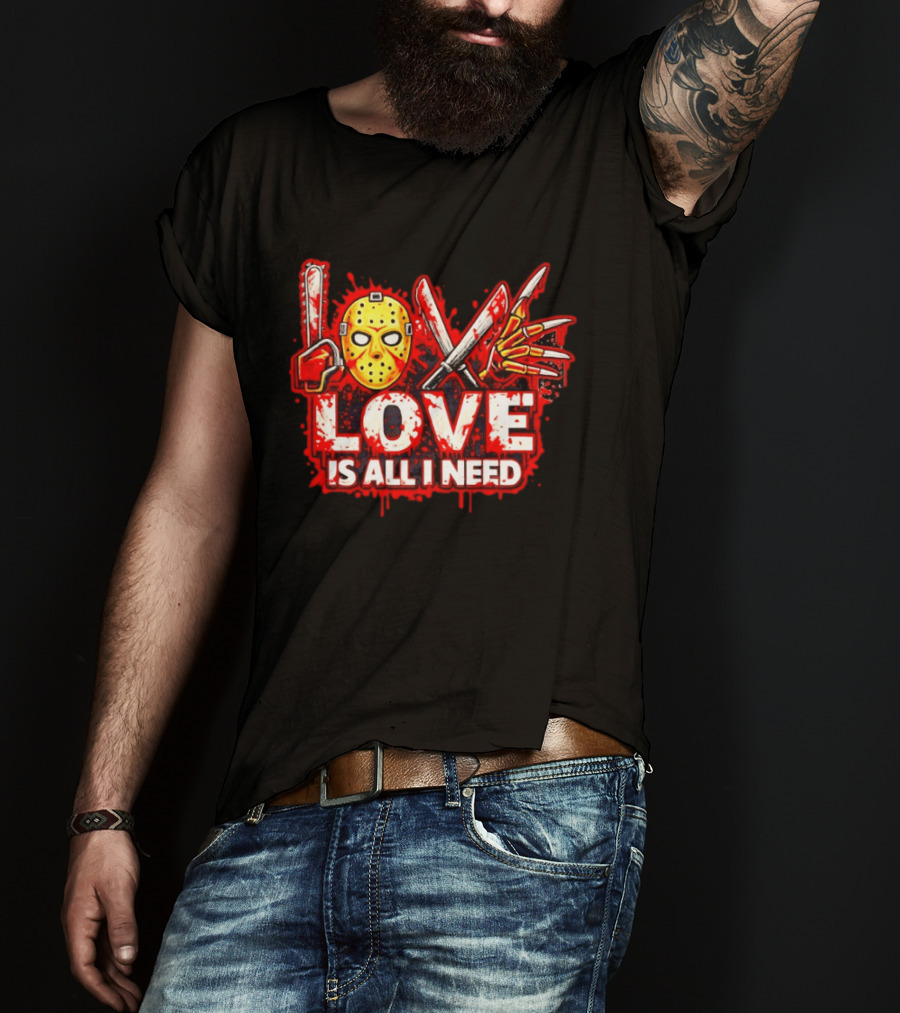Horror Love Is All I Need Valentine Halloween Mask Knife Claw T-Shirt