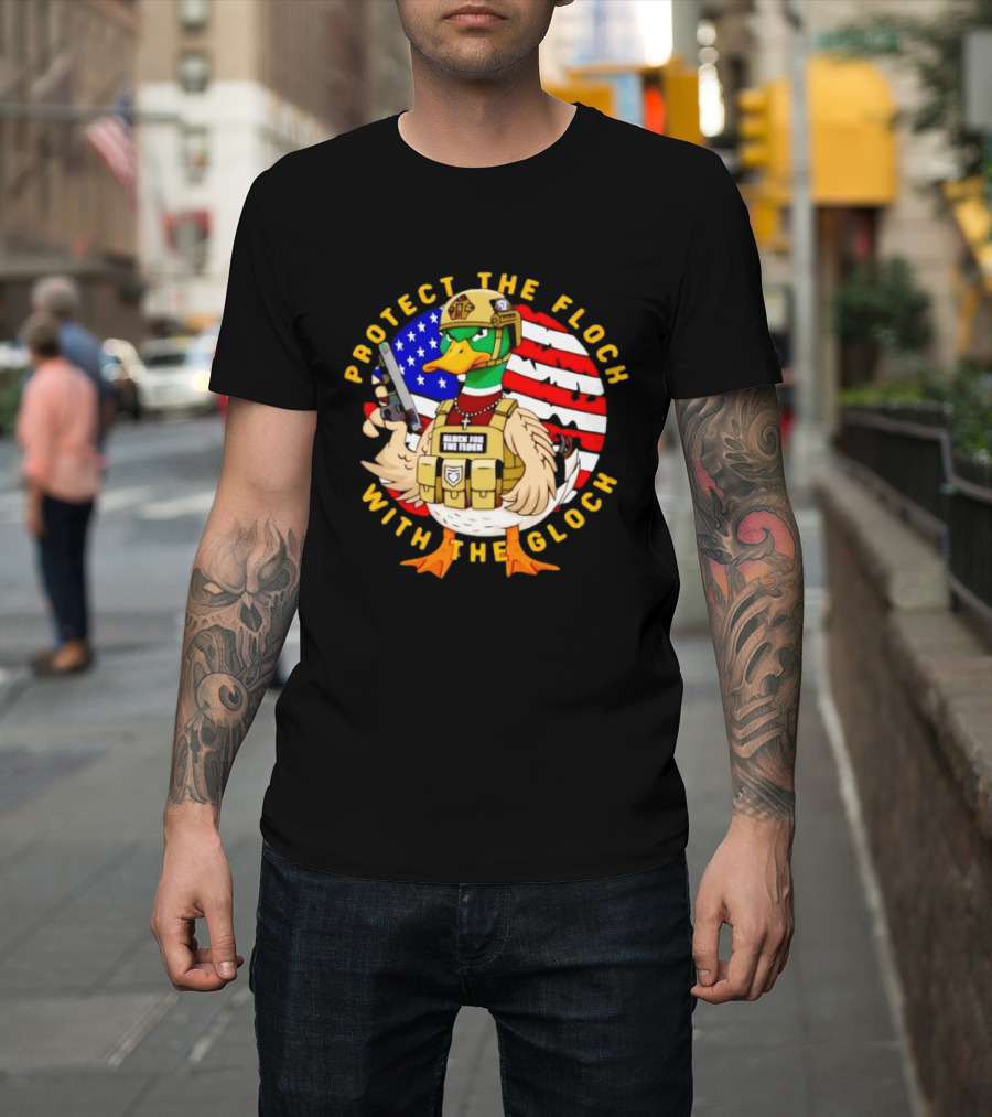 Protect The Flock With The Glock Patriotic Tactical Duck With American Flag T-Shirt
