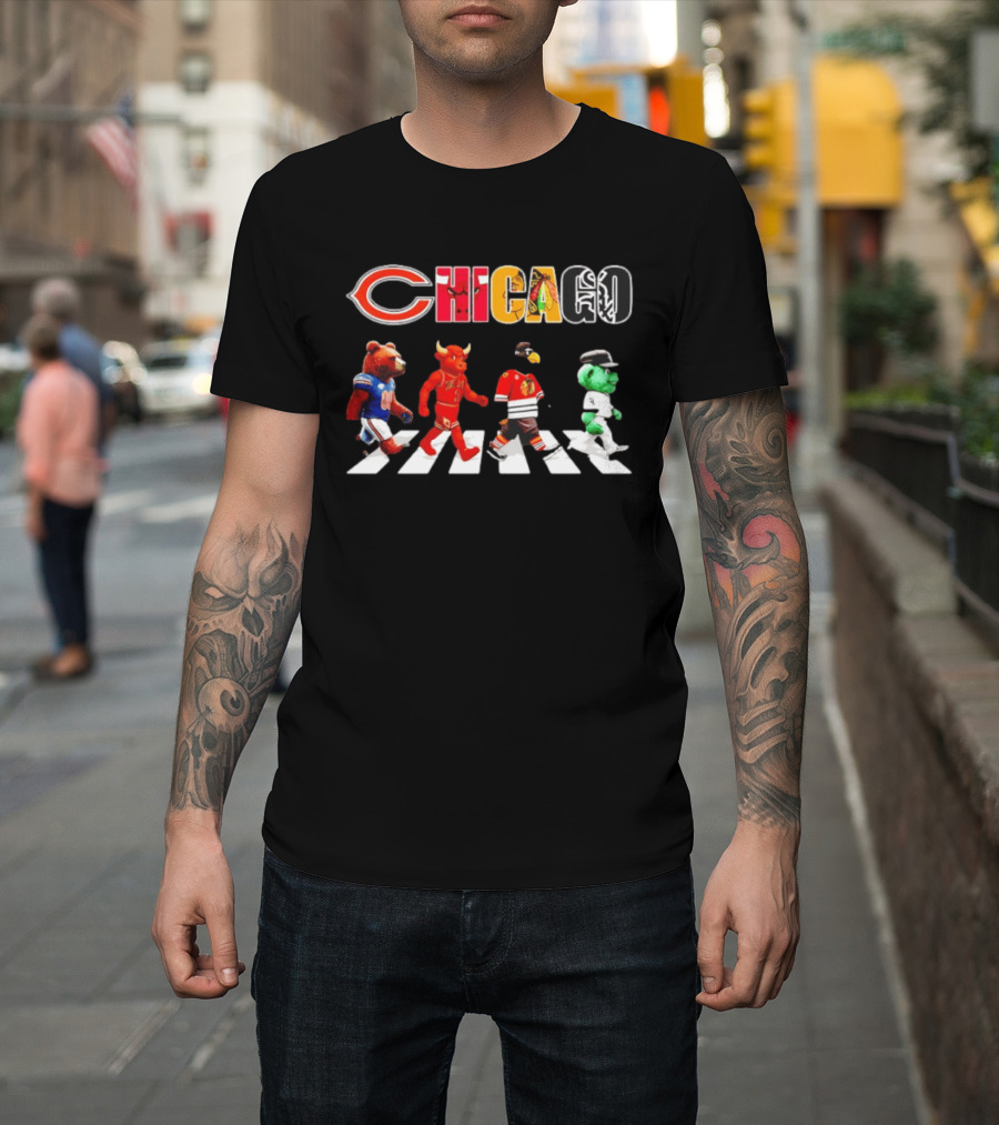 Chicago Bears Bulls Blackhawks White Sox Road Crossover Sports Teams T-Shirt