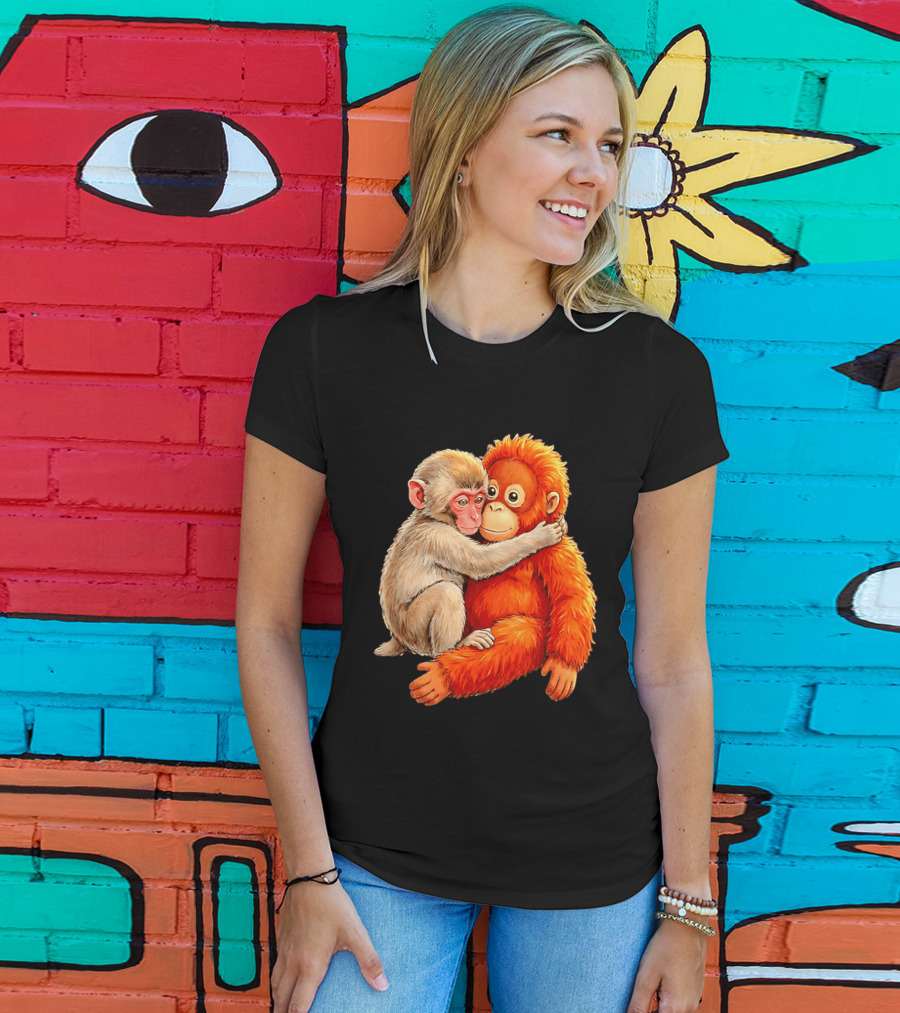 Baby Macaque Hugging Punch Monkey T-Shirt