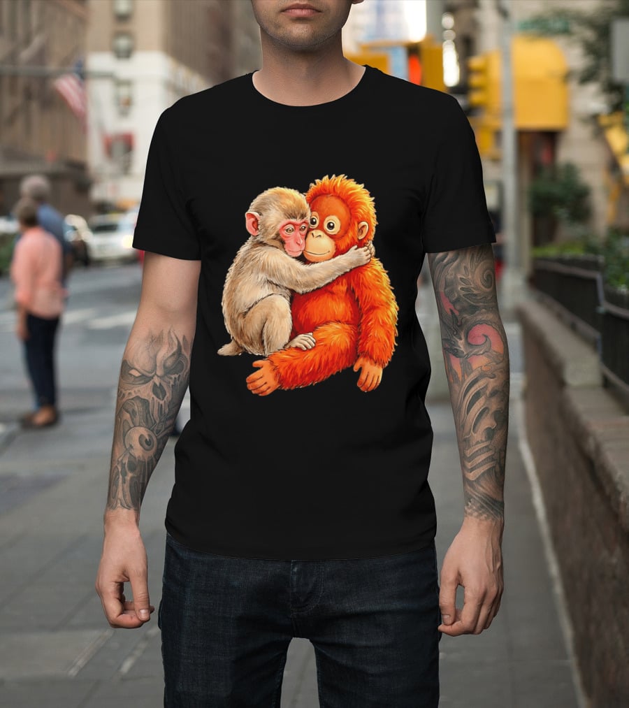 Baby Macaque Hugging Punch Monkey T-Shirt
