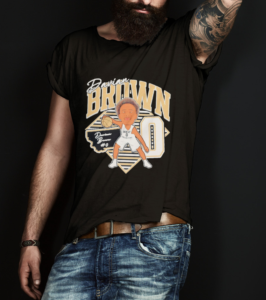 Davian Brown Bobcat Collective #0 Caricature Montana State T-Shirt