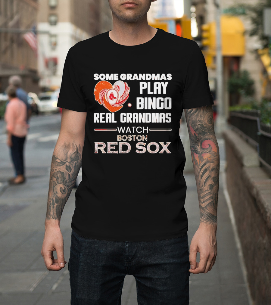 Some Grandmas Play Bingo Real Grandmas Boston Red Sox Diamond Heart Shape T-Shirt