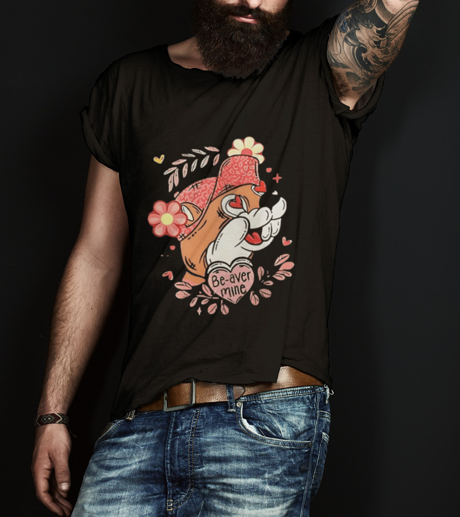 Buc Ee's Beaver Be Mine Valentine's Day Flowers Hearts T-Shirt