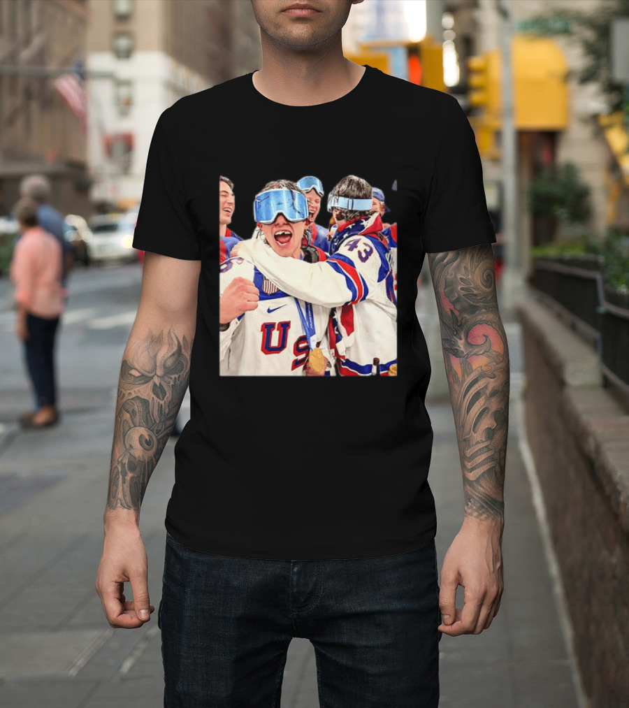 USA Hockey Gold Medal Celebration Jack Hughes Team USA 2026 T-Shirt