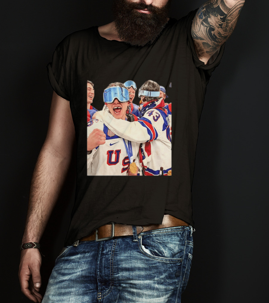 USA Hockey Gold Medal Celebration Jack Hughes Team USA 2026 T-Shirt