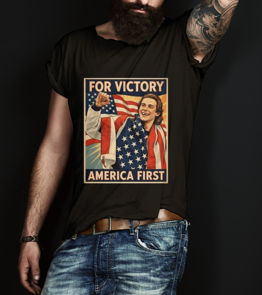 For Victory America First Patriotic Jack Hughes Victory Pose T-Shirt