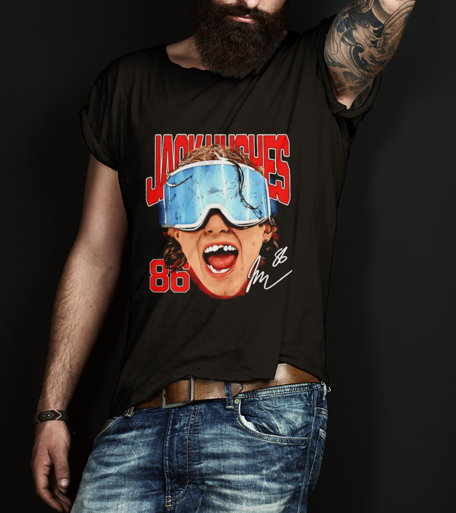 Jack Hughes New Jersey Devils 86 Goggles Signature T-Shirt