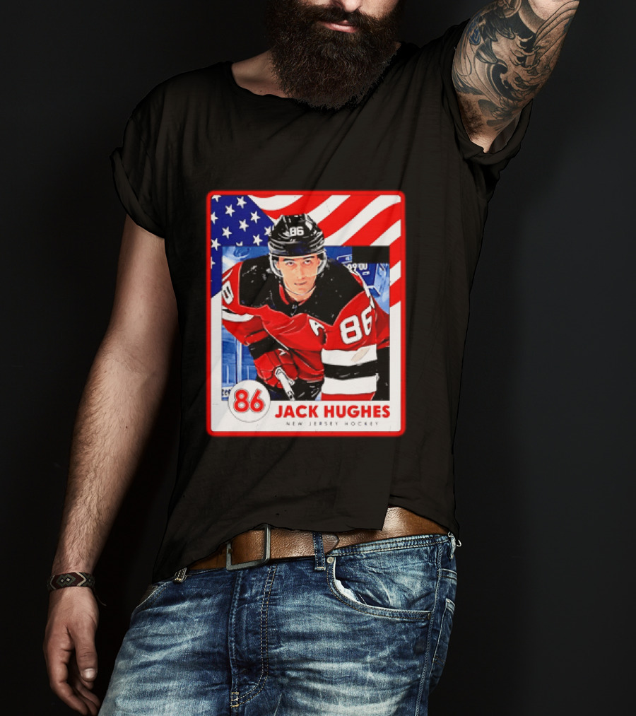 Jack Hughes 86 New Jersey Hockey American Flag T-Shirt