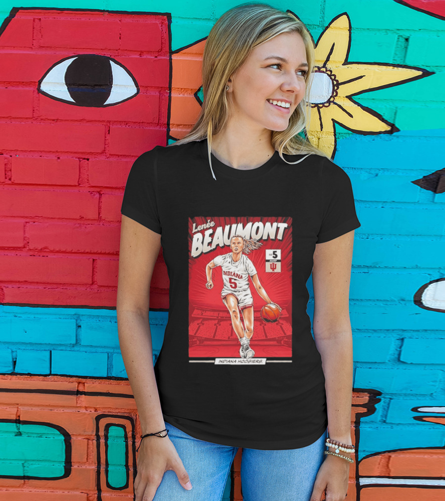 Lenée Beaumont Indiana Hoosiers No 5 Comic Basketball Athlete T-Shirt