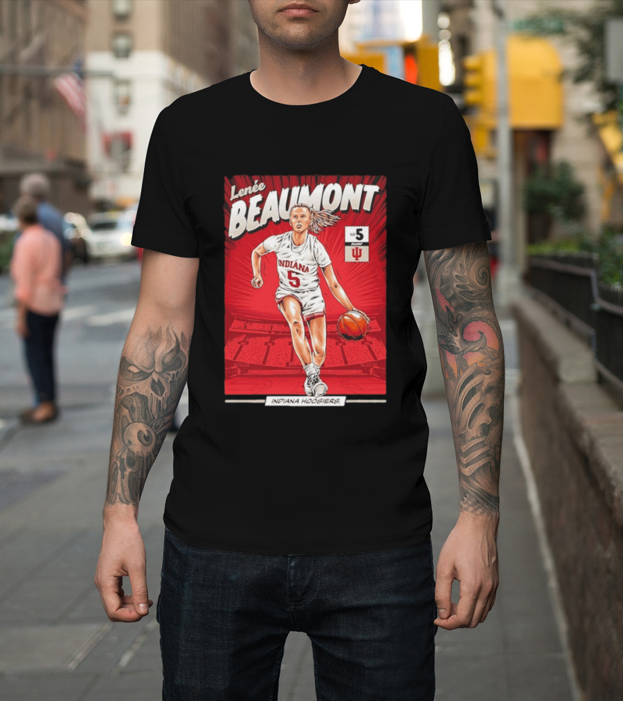 Lenée Beaumont Indiana Hoosiers No 5 Comic Basketball Athlete T-Shirt