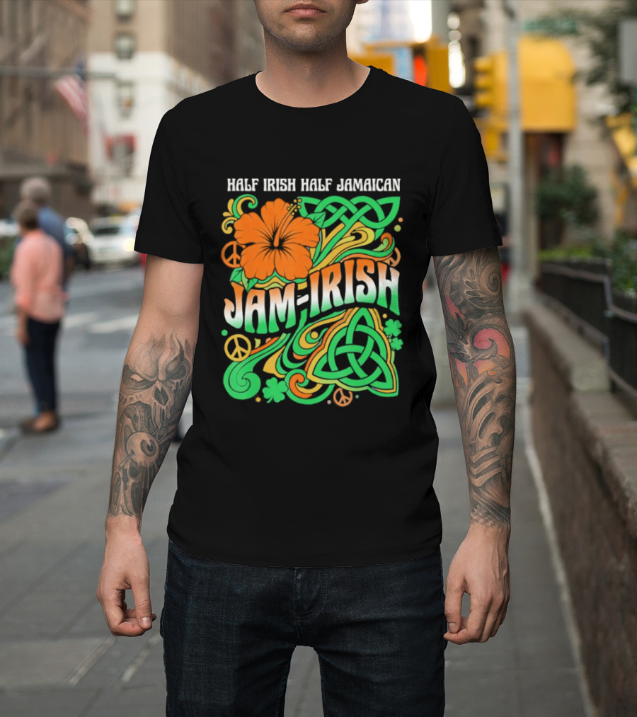 Jam Irish Half Irish Half Jamaican St Patrick's Day Hibiscus Celtic T-Shirt
