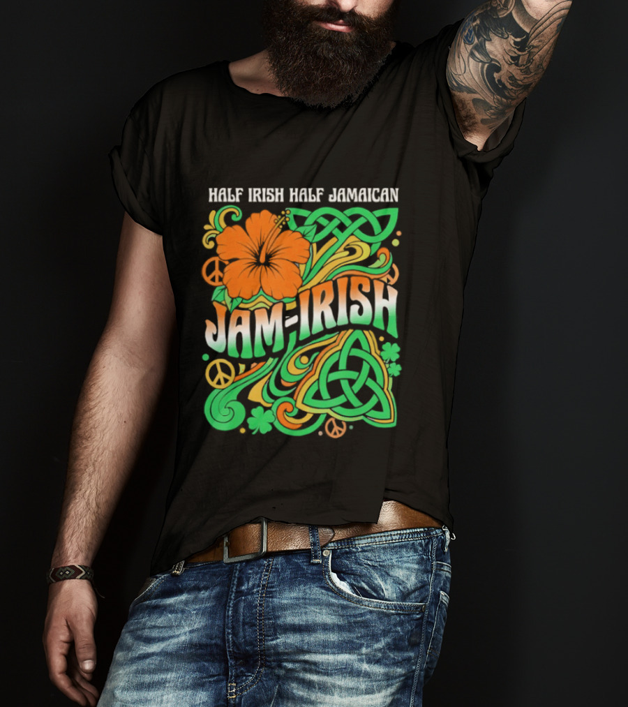 Jam Irish Half Irish Half Jamaican St Patrick's Day Hibiscus Celtic T-Shirt