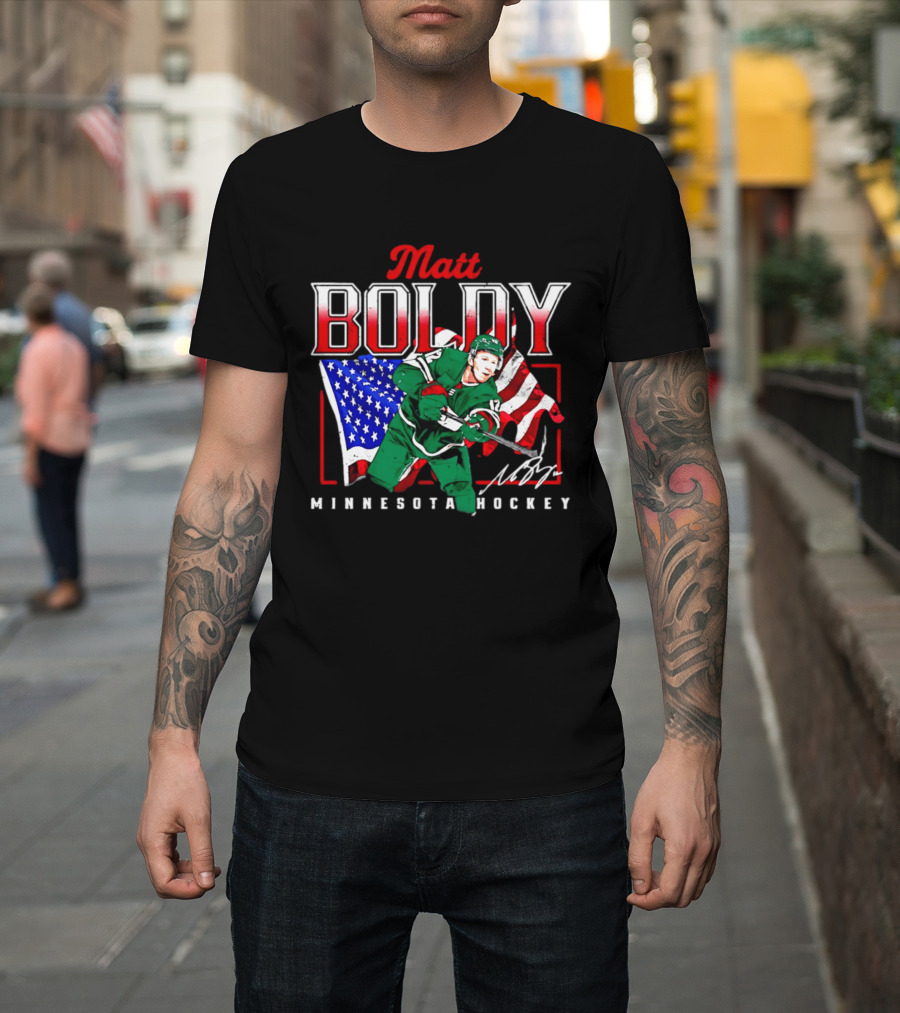 Matt Boldy Minnesota Hockey USA Flag T-Shirt